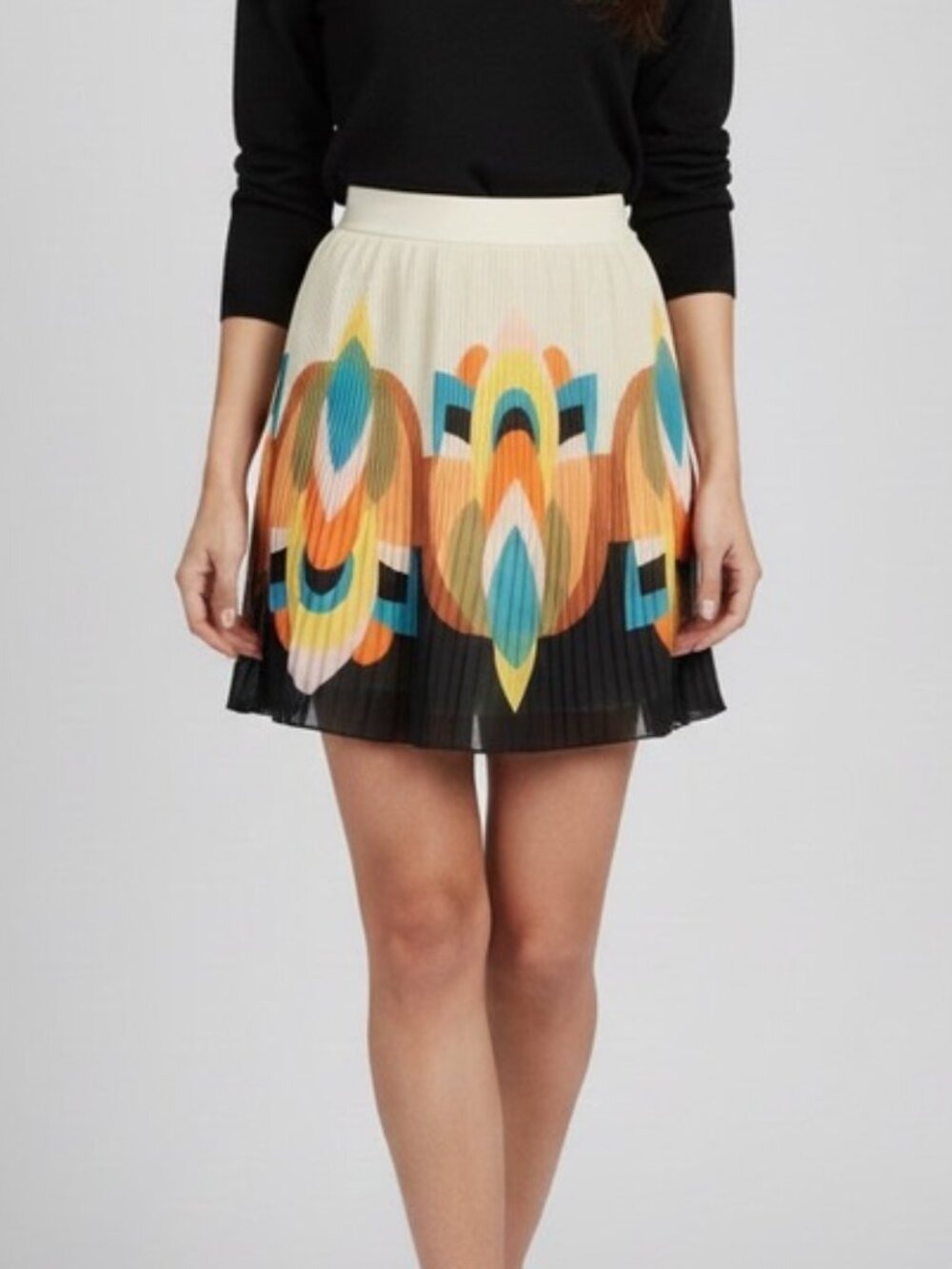 ** Forever 21 Pleated Art Deco Multi Color Printed Skirt Size M